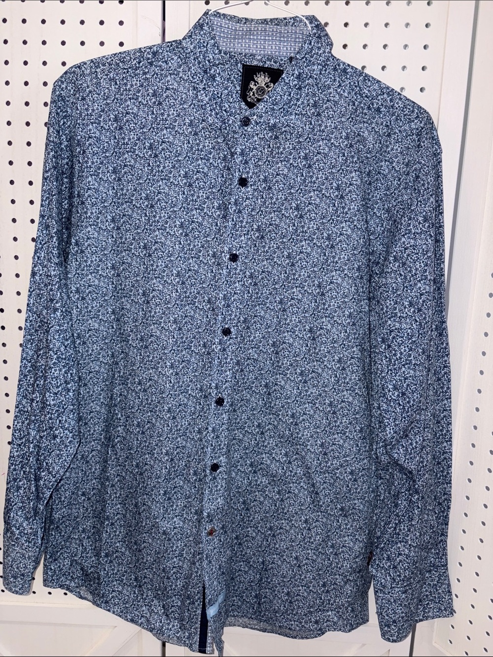 English Laundry Navy Blue Floral on Check Button-Down Shirt